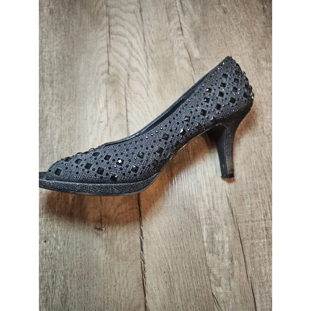 Kelly‎ and Katie peep toe black jewel textured pumps size 8.5